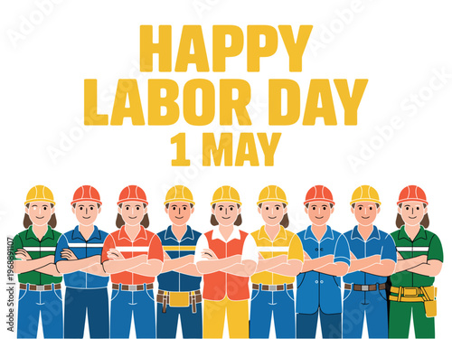 A group of workers celebrating Labor Day on May 1st with a banner