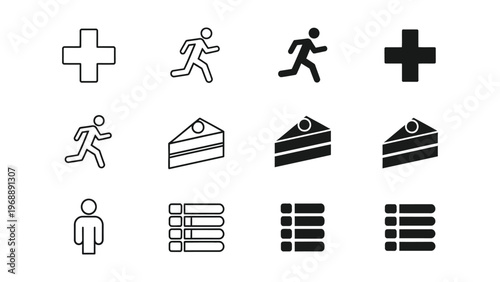 Visual icons representing health, activity, food, and medical concepts