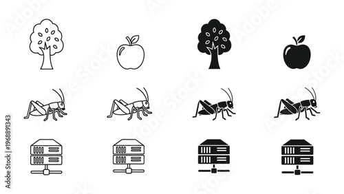 Symbolic representations of nature, insects, and technology in minimalist icons
