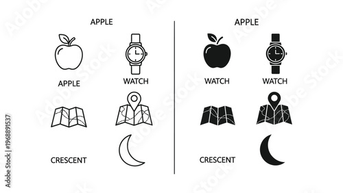Comparison of apple icons and symbols between light and dark modes