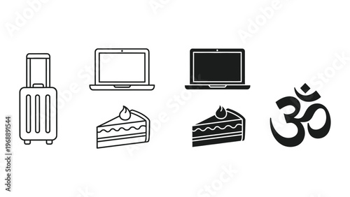 Icons representing travel, technology, and spirituality with a dessert twist