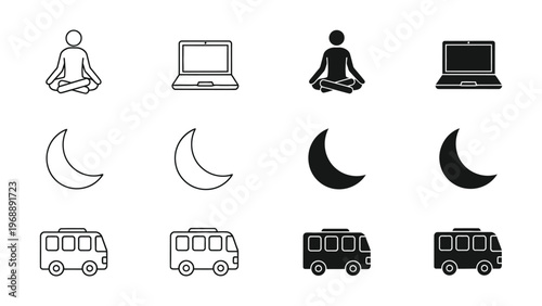 Contrast of meditation, technology, lunar phases, and vehicle variations