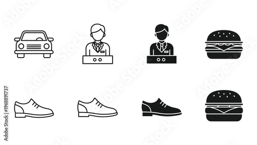 Icons representing various professions and items in a stylized manner