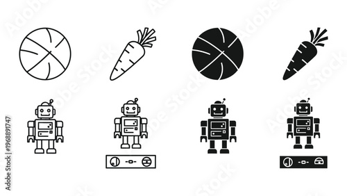 Robots interacting with divided shapes and vegetables in a symbolic manner