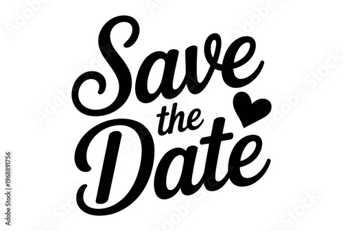 A save the date card with a heart on a white background