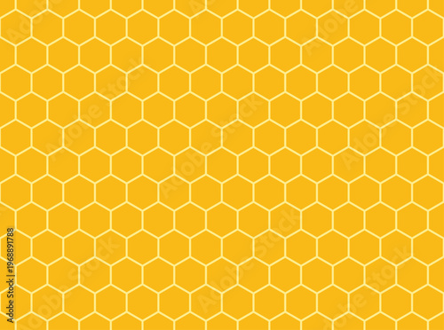 Seamless yellow hexagon grid pattern representing honeycomb structure