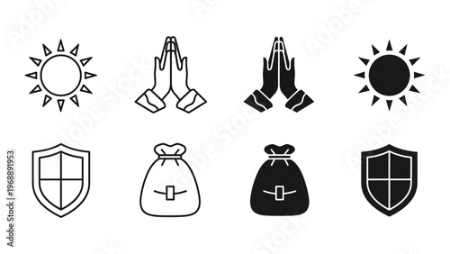 Contrast of light, darkness, wealth, and spirituality through symbolic icons