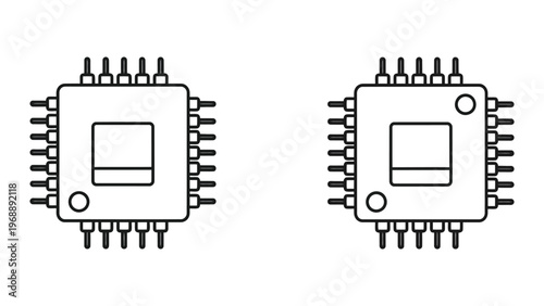 Comparison of two quad flat package integrated circuit chips with different pin configurations