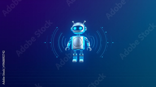 A futuristic robot emitting signals on a dark blue background