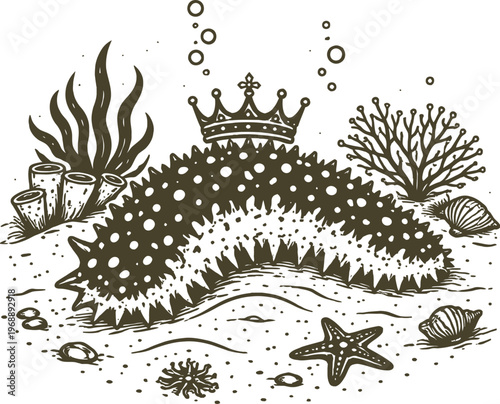 Royal Sea Cucumber Crown Seafloor Gold Ocean Art