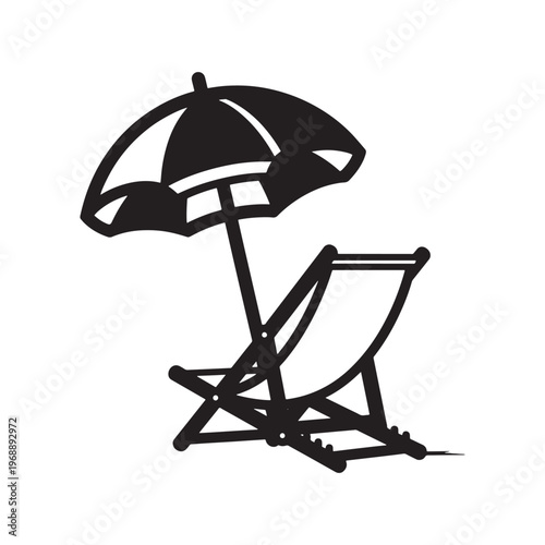 Beach Chair Umbrella Icon Minimal Line Vector for Summer Relaxation