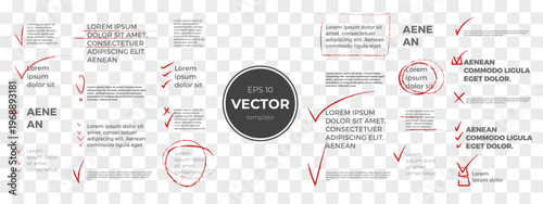 Modern vector template featuring sample text with annotations and highlights.