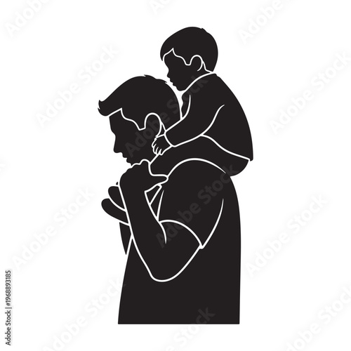 Father Carrying Son Icon Vector for Father's Day Parenting Concept