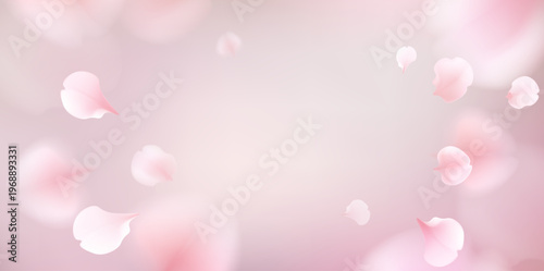 Delicate pink petals softly floating in a dreamy pastel background.
