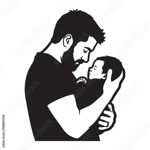 Father Holding Baby Silhouette Icon Vector for Father's Day Love Use