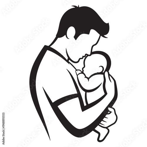 Father Holding Baby Icon Minimal Line Vector for Father's Day Love