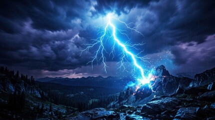 Blue lightning bolt discharge with crackling electric energy, sharp glowing strike and radiant plasma sparks, vivid power effect, cool neon atmosphere, photorealistic, ultra-detailed,no logos