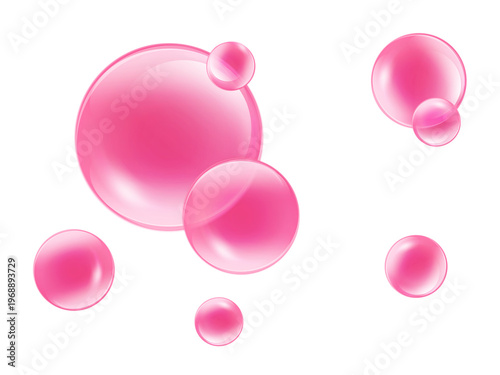 Konstfotografi Bright pink translucent bubbles floating gracefully in various sizes and shapesc
