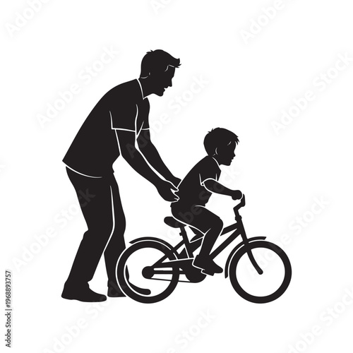 Father Teaching Child Bicycle Icon Vector for Father's Day Bonding Use