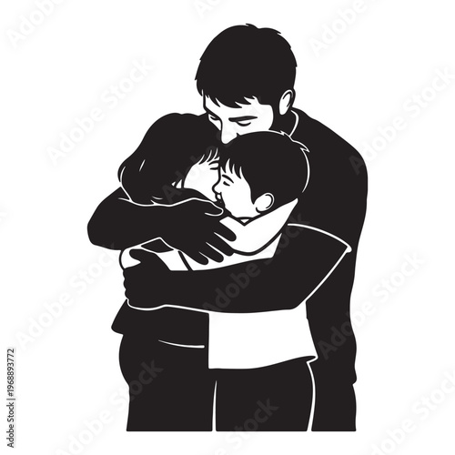 Family Hug Silhouette Icon Vector for Father's Day Love Bonding Concept
