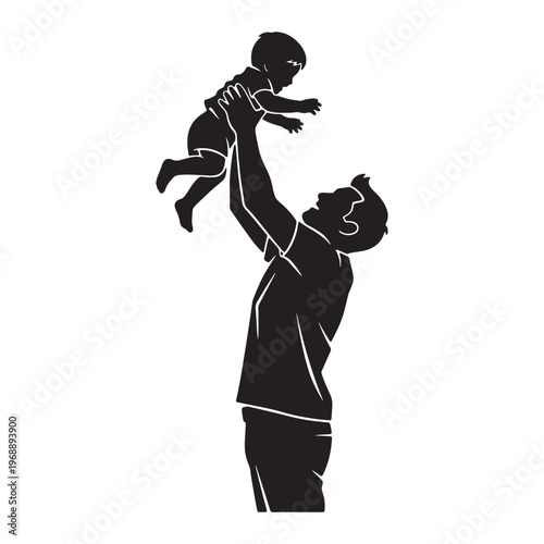 Father Lifting Child Silhouette Icon Vector for Father's Day Love Use
