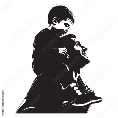 Father Carrying Child Shoulders Silhouette Vector for Father's Day Love