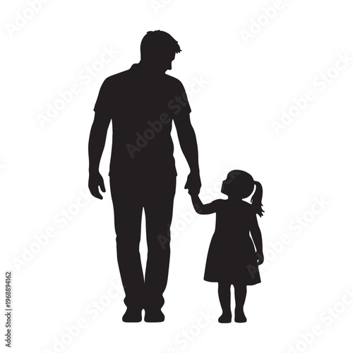 Father Walking with Daughter Silhouette Icon Vector for Father's Day