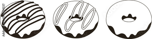 Vector illustration of donuts with different types of icing and toppings