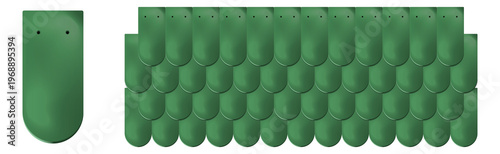Fotografi Highly detailed green clay roof tiles and ridge cap design for architectural use