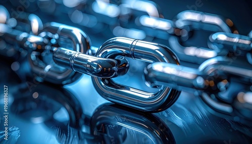 Gleaming interlocking chrome links forming a robust unbreakable chain