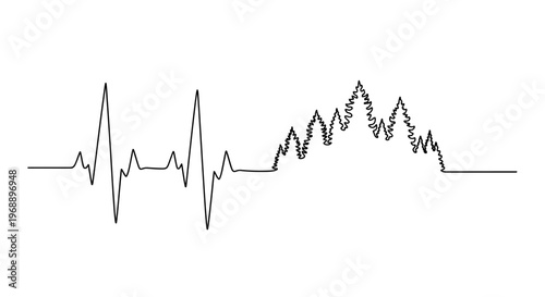 ECG Wave Mountain Silhouette Minimalist Line Art Vector