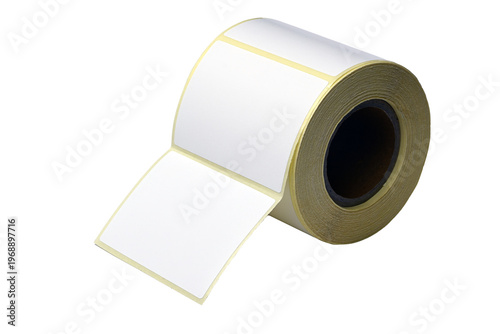 A roll of self-adhesive white labels on a liner, designed for thermal barcode printers, shipping logistics, and inventory labeling on a white background.