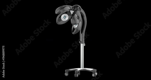 Salon infrared hood dryer, rotation animation seamlessly loopable. 3D rendering isolated on transparent background