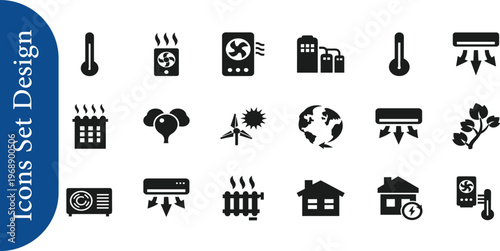 Heating and Cooling System Icons Set Design for Environmental Control and Home Automation