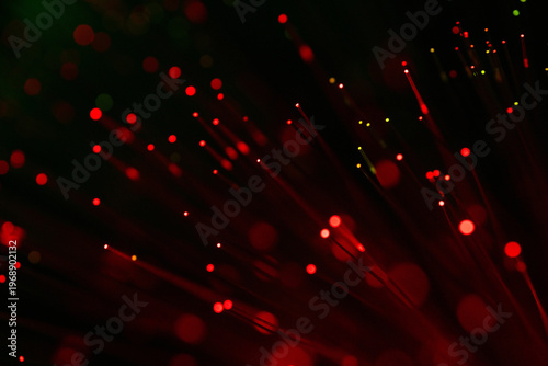 Red Fiber Optic Light Trails, Data Flow and Cyber Attack Concept