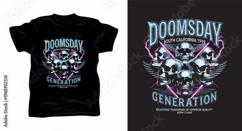 Doomsday generation skulls t shirt design with lightning and danger.