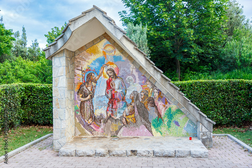Mosaic of the Baptism of the Lord, the First Luminous Mystery of the Rosary – Sanctuary of the Queen of Peace, Medjugorje, Bosnia and Herzegovina.