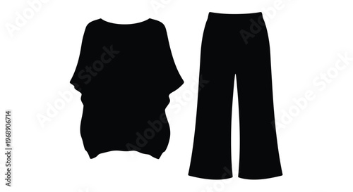 Black silhouette of a loose top and wide leg pants set
