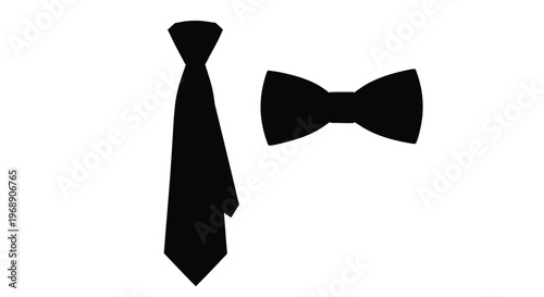 Black silhouette of a necktie and a bow tie on white background