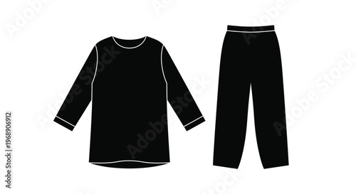 Simple black and white illustration of pajamas a long sleeved top and pants