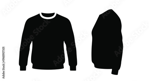 Black sweatshirt illustration displayed from front and side perspectives