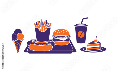 Halloween-themed fast food and dessert combo illustration
