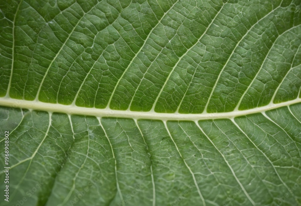 Fototapeta premium Close-up of Fresh Green Leaf with Detailed Radial Veins