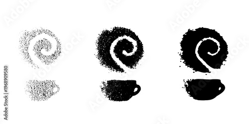 Grunge coffee cup icon. Vintage cafe mug silhouette, retro print poster