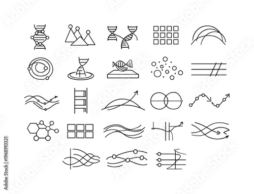 Line vector icons of the boundary between genetic disease correction and enhancement: therapeutic gene-repair nodes,