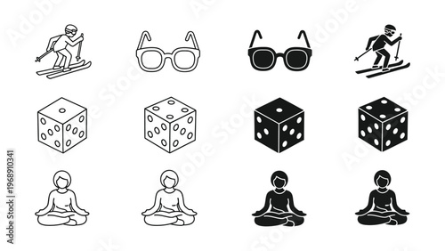 Variations in visual symbols and human figures in a minimalist style