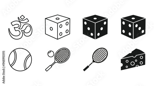 Various icons representing different cultural and recreational symbols