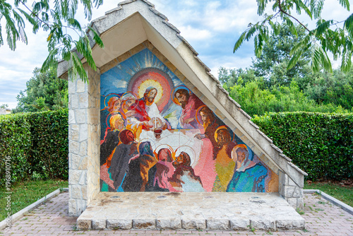 Mosaic of the Last Supper, the Fifth Luminous Mystery of the Rosary – Sanctuary of the Queen of Peace, Medjugorje, Bosnia and Herzegovina.