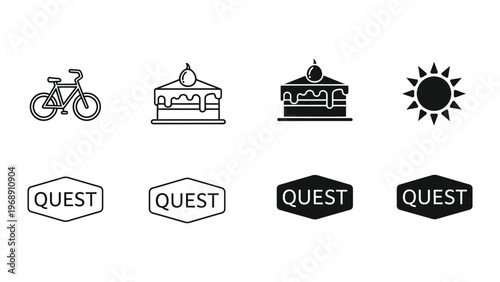 Four distinct icons representing different quest themes in a minimalist style