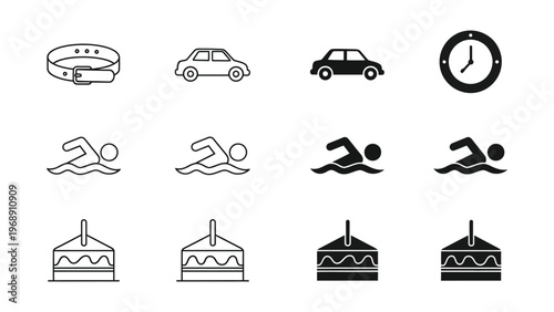 Collection of icons representing fitness, travel, and celebration elements